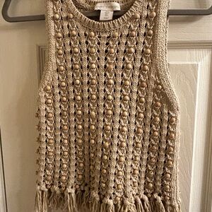 House of Harlow 1960 Tan Knit Sleeveless Beaded Sleeveless Sweater